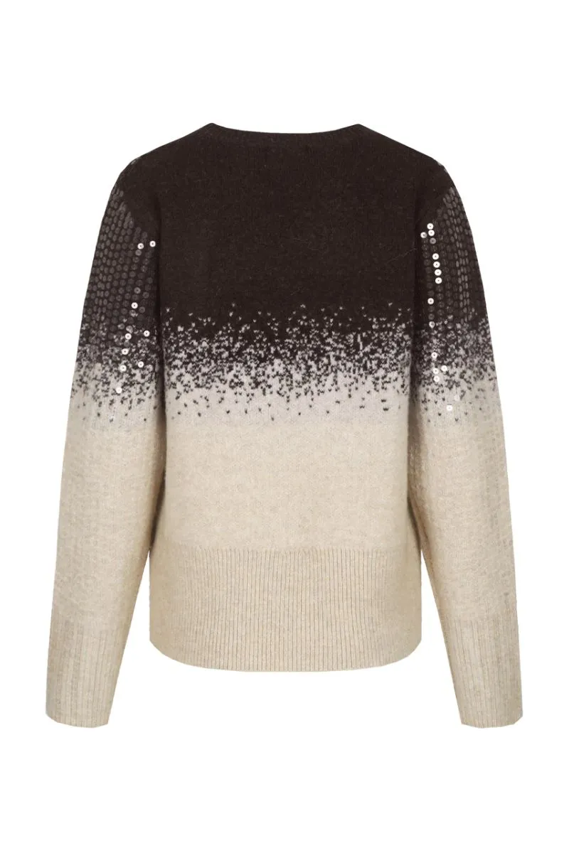 CS The Label Krissy Knit Pullover, donkerchocolade/zand, gebreide trui